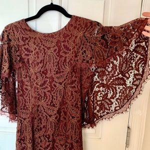 Gold & Red Lace Dress The Population Dress